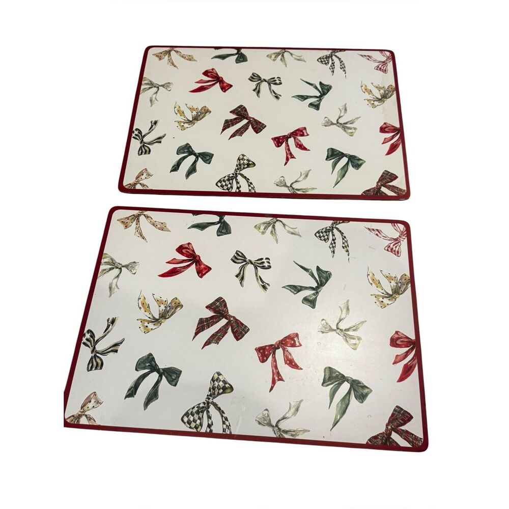 MacKenzie-Childs Holiday Bows Multicolor Christmas Rectangle Placemats Set of 2